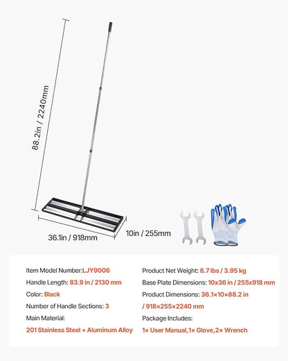 VEVOR Updated Lawn Leveling Rake with Roller, 36" x 10" Stainless Steel Lawn Leveler with 83.9" Adjustable Handle, Heavy Duty Yard Leveling Rake, Effort Saving Lawn Leveling Tool for Yard Golf Court