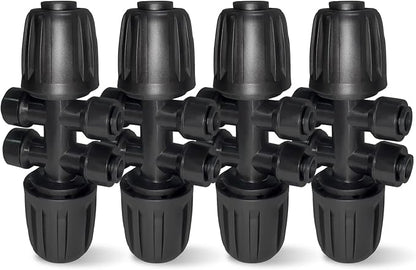 4 Pack 1/2'' to 1/4'' Drip Irrigation Fittings, Push-to-Fit 6 Way Drip Irrigation Part Barbed Tee Connectors, Anti-Leak Locked Splitter Fitting for 1/2" Irrigation Tubing (0.6''-0.67''OD)