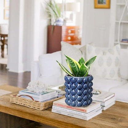 DILATATA 6 Inch Ceramic Planter Pot for Indoor Plants with Drainage Hole Bubble Flower Planter Hobnail Plant Pot Garden Planter Blue Succulent Plant Pot Utensil Holder