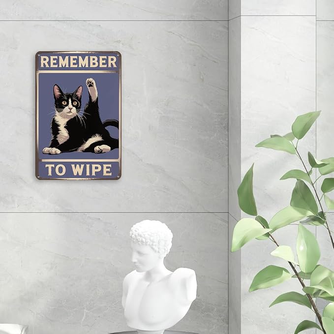 mmiishe Cat Bathroom Decor Black Cat Lover Gifts for Women Men Funny Vintage Metal Signs for Restroom Toilet Powder Room Wall Art Plaques 8x12 Inches Bathroom Accessories Birthday Anniversary