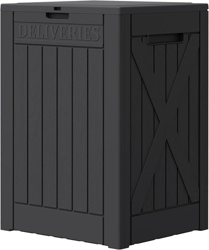 Greesum 52 Gallon Large Outdoor Package Delivery Box for Porch, Lockable Secure Double-Wall Resin Storage Box, Waterproof Deck Box for Package Protection, Black