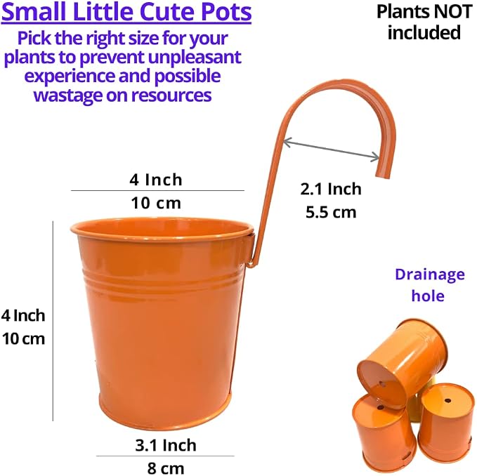 LaLaGreen Rail Planter for Outdoor Plants (4 in, 10 Pack) Orange Metal Pots | Fence rail planters for balcony, apartment, patio, porch, deck, herb, succulent, cactus, outdoor plants
