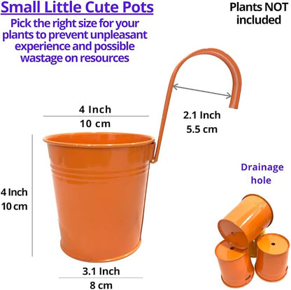 LaLaGreen Rail Planter for Outdoor Plants (4 in, 10 Pack) Orange Metal Pots | Fence rail planters for balcony, apartment, patio, porch, deck, herb, succulent, cactus, outdoor plants