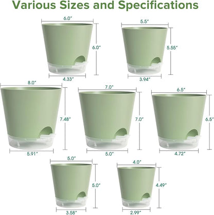 GARDIFE 2026 Upgraded Self Watering Plant Pots with Drainage Hole, 8/7/6.5/6/5.5/5/4 Inch Flower Planting Containers for House Plants, African Violet, Flowers, Cactus (Green, 8+7+6.5+6+5.5+5+4 inch)