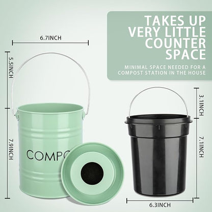 MUMTOP Compost Bin Kitchen Countertop Composter with lid – Small Compost ContainerI Includes Inner Compost Bucket Liner & Charcoal Filter