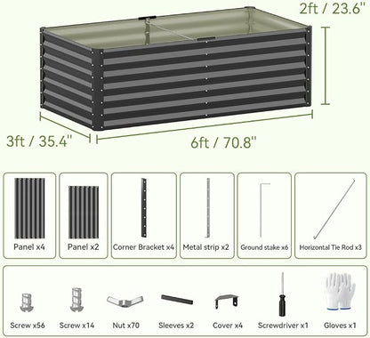 COMHOMA Raised Garden Bed 6x3x2ft,Galvanized Metal Planter Box Kit for Outdoor Gardening,Large Vegetable Flower Growing Beds with Gloves Tools,Black