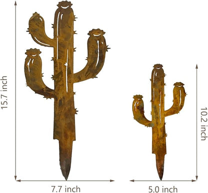 2PCS Rusty Saguaro Cactus Decorative Garden Stakes, New Mexico Gifts for Women Mom Grandma Wife, Desert Yard Outdoor Decor, Metal Cactus Statues for Yard Art, Patio, Lawn Ornaments