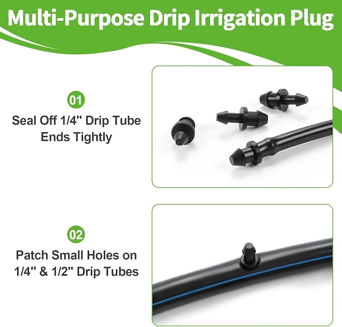 RedChili Drip Irrigation Universal 1/4" Barbed End Cap Fitting, 120 Pieces Drip System Parts Goof Plug Connectors Fits 1/4-Inch Drip Tubing Irrigation For Drip Line Connection