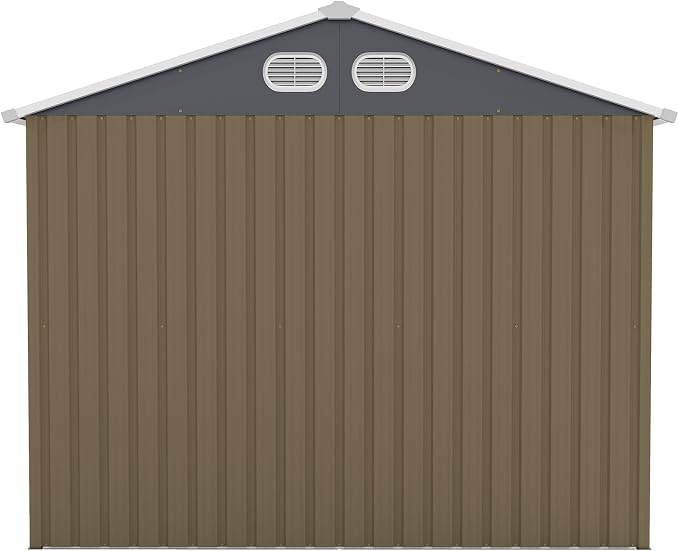 YOPTO 8x12 FT Outdoor Storage Shed, Metal Garden Shed with Window, Lockable Door & Sloped Roof, Large Waterproof Utility Tool Shed for Backyard, Garden, Patio, Lawn, Brown