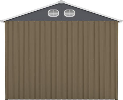 YOPTO 8x12 FT Outdoor Storage Shed, Metal Garden Shed with Window, Lockable Door & Sloped Roof, Large Waterproof Utility Tool Shed for Backyard, Garden, Patio, Lawn, Brown