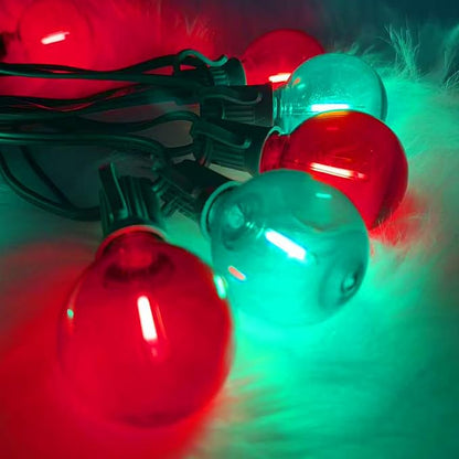 G40 LED Outdoor Christmas String Lights, 25FT Hanging Globe String Light | 25+2 Shatterproof Clear Red Green Lights, Connectable, Waterproof Patio Lights for Balcony Pergola Decor, Green Wire