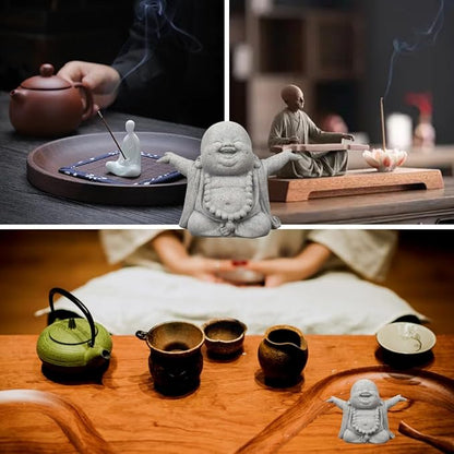 Buddha Sandstone Statues Zen Monk Buddha Statue Praying Monk Sandstone Figurine Ornaments for Indoor Meditation Rooms,Bonsai Micro Landscape Decor Fish Tank Aquarium Decoration (Laughing Buddha)
