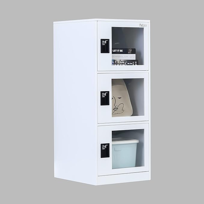 MECOLOR Vertical Single-Layer Small lockers with Padlocks and latches, 2 or 3 compartments, for Employees, Families, Offices, Schools, supermarkets and Other Places, (Full White, G3V)