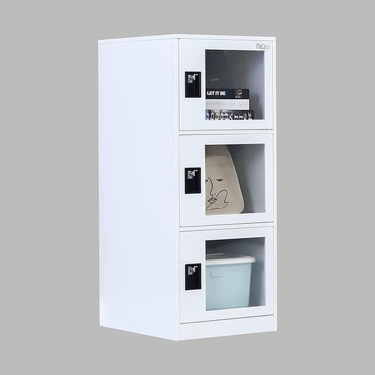 MECOLOR Vertical Single-Layer Small lockers with Padlocks and latches, 2 or 3 compartments, for Employees, Families, Offices, Schools, supermarkets and Other Places, (Full White, G3V)