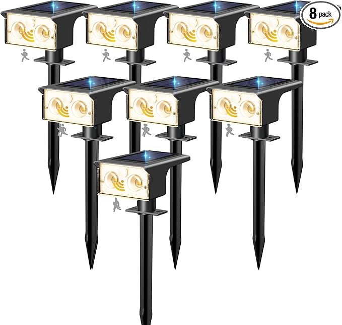 btfarm Solar Spot Lights Outdoor Waterproof, 8 Pack/3 Modes Motion Sensor Lights, Solar Powered Spotlights 2-in-1 Auto On/Off for Outside Pathway Yard Garden Landscape Lighting, Warm White