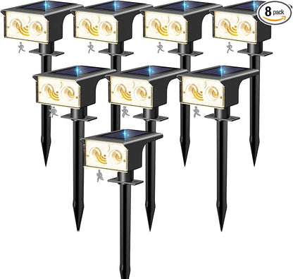 btfarm Solar Spot Lights Outdoor Waterproof, 8 Pack/3 Modes Motion Sensor Lights, Solar Powered Spotlights 2-in-1 Auto On/Off for Outside Pathway Yard Garden Landscape Lighting, Warm White