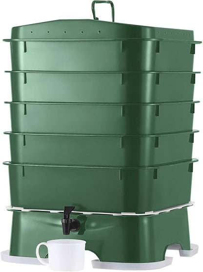 ® Plus US Made 5 – Tray Worm Composter -Forest Green,Sustainable Design for Both Indoor & Outdoor, Worm Compost Bin for Vermicomposting Starter, Recycling Food Wastes