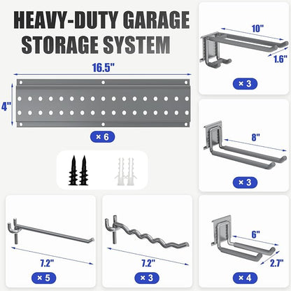 Garage Tool Organizer Wall Mount 99 inches with 18 Adjustable Heavy-Duty Hooks, Garage Organization, Garden Tool Storage Rack, Yard, and Shed, Holds Up to 750 lbs (Grey)