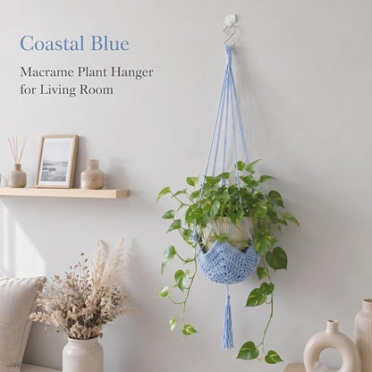 Shappy 1 Pack Boho Macrame Plant Hanger, Large Hanging Planter Plant Holder Pot Hanger Hanging Basket Wall Planters, Plants Lover Gift for Indoor Garden (Classic,Light Blue)