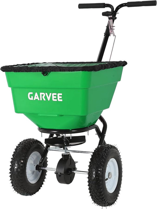 100LBS Push Broadcast Spreader, 12FT Spreading Width, 13 in All-Terrain Wheels, Adjustable Flow Control, Heavy Duty Walk Behind Lawn Spreader for Fertilizer, Grass Seed, Ice Melt, Salt