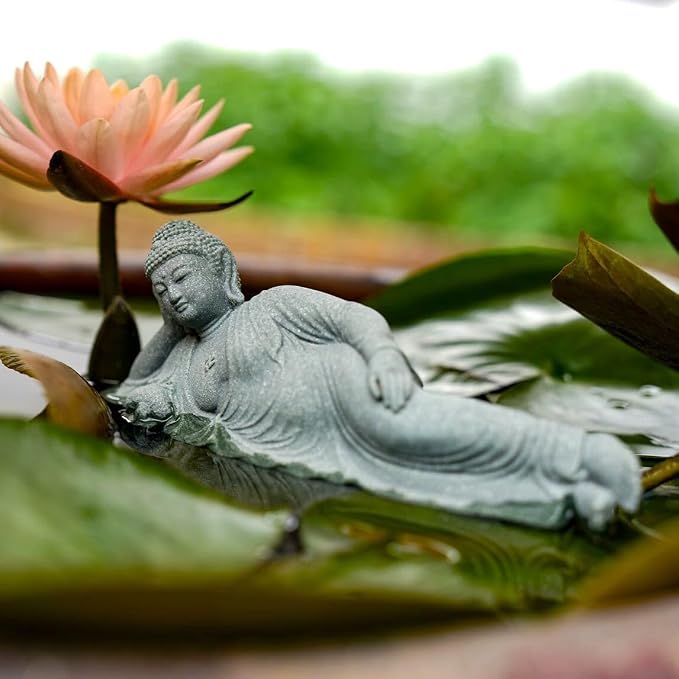 livelyfish Sleeping Buddha Statue Sandstone Buddha Figurine Zen Buddhism Sculpture for Aquarium Fish Tank Garden Home Decor (L)
