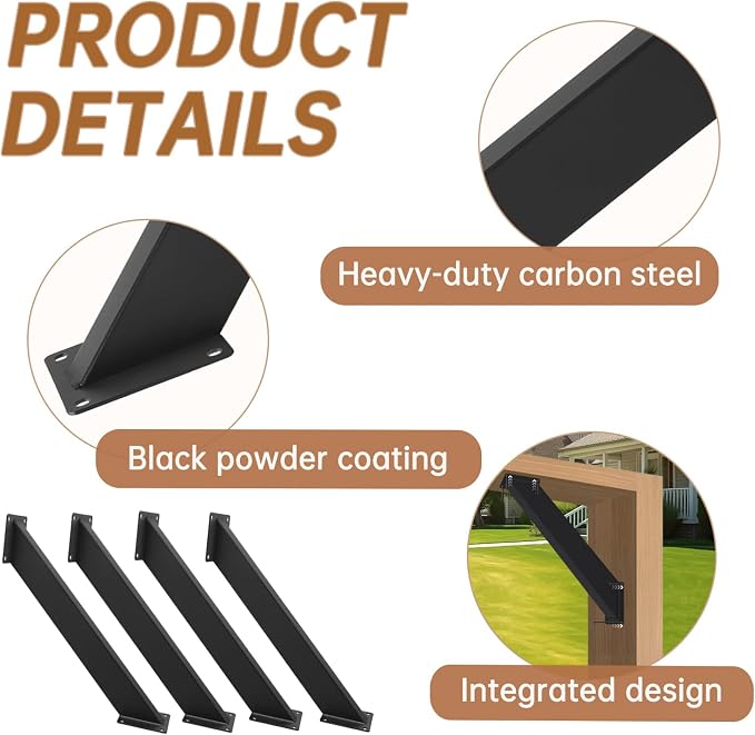 8 Pcs 45 Degree Angle Support Bracket for Pergola | Heavy Duty Wooden Post and Beam Connectors For wooden structures such as gazebos|tree houses|cabins and patio kit