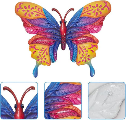 dreamskip 4 Pcs Butterfly Wall Decor Art, Metal Butterflies Outdoor Wall Art with Colorful Leaves, Hand Painted Outdoor Decor For Garden, Yard, Fence, Patio Decoration