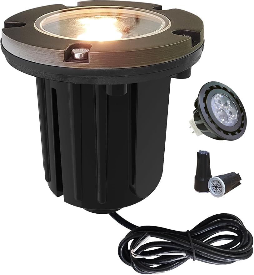 MALORY Low Voltage Landscape Lights, (φ126 mm) Brass Top Cover 12V Outdoor In Ground Lights, LED Well Lighting for Pathway, Driveway, Deck Step and Garden 1 Pack with MR16 Bulb (Flat Top)
