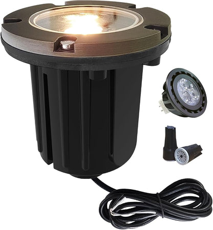 MALORY Low Voltage Landscape Lights, (φ126 mm) Brass Top Cover 12V Outdoor In Ground Lights, LED Well Lighting for Pathway, Driveway, Deck Step and Garden 1 Pack with MR16 Bulb (Flat Top)