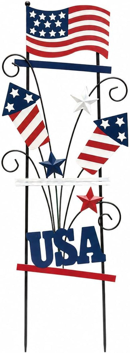 4th of July Decorations Outdoor, 30 Inch Metal Patriotic Garden Stakes, USA Yard Sign with American Flag, Red White and Blue Yard Decorations for Memorial Day Lawn Porch