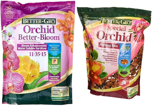 Sun Bulb Company 8305 Better Gro Orchid Plus Bloom Booster Fertilizer, 16-Ounce & 50000 Better Gro Special Orchid Mix, 4-Quart