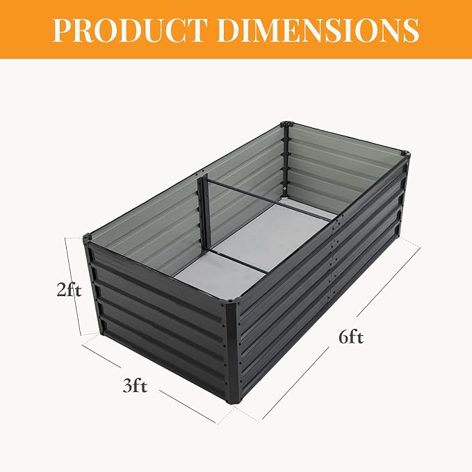NEWBULIG Galvanized Raised Garden Bed Kit, 6x3x2ft Outdoor Metal Planters Box, Rectangular Raised Flower Beds for Planting Vegetables Flowers Herbs, Open Bottom, Easy Assembly, Dark Gray