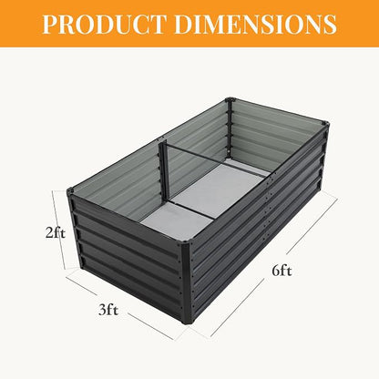 NEWBULIG Galvanized Raised Garden Bed Kit, 6x3x2ft Outdoor Metal Planters Box, Rectangular Raised Flower Beds for Planting Vegetables Flowers Herbs, Open Bottom, Easy Assembly, Dark Gray