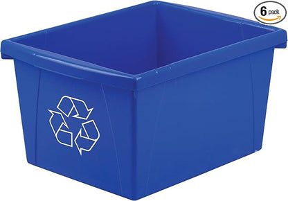 Storex 4 Gallon (15L) Recycle Bin, 14.8 x 7.87 x 11.25 Inches, Blue (61505A06C) (Pack of 6)