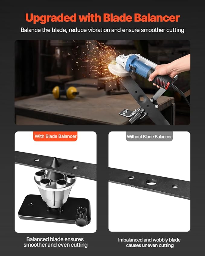VEVOR Lawn Mower Blade Sharpener and Balancer, 15° - 45° Adjustable Lawnmower Blade Sharpening Tool with 4 Adapter Pins, Ball Bearings & 25mm Enlarged Handle, Compatible with Most Angle Grinders