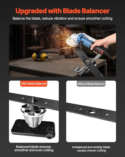 VEVOR Lawn Mower Blade Sharpener and Balancer, 15° - 45° Adjustable Lawnmower Blade Sharpening Tool with 4 Adapter Pins, Ball Bearings & 25mm Enlarged Handle, Compatible with Most Angle Grinders