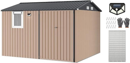 Garvee 10 x 8 FT Heavy-Duty Metal Outdoor Storage Shed with Motion Sensor Solar Light and Window,Pegboard Tool Organizer, Lockable Doors and 4 Air Vents, Garden Shed for Patio, Garage, Backyard | Motion Sensor Light, Window, Pegboard Tool Organizer, Lo...