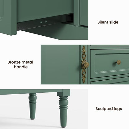 RoyalCraft Buffet Cabinet with 2 Doors & 3 Drawers, Vintage Sideboard with Storage, Painted Coffee Bar Table with Solid Wood Legs, Ideal for Kitchen, Living Room, Dining Room, Green