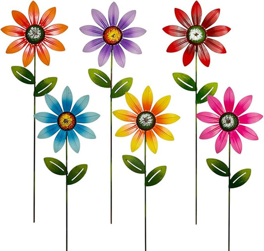 Metal Flower Garden Stakes Outdoor – Decorative Daisy Yard Flower with Shaking Head Stakes for Lawn, Patio, Flower Bed & Walkway – Weatherproof Metal Garden Decor for Spring & Summer