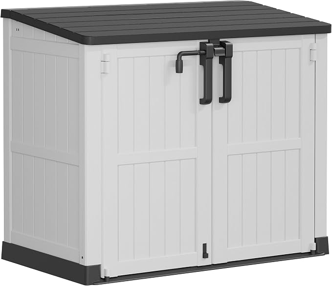 LHBcraft Outdoor Storage Cabinet 36 Cu Ft with Lockable Doors, Portable Horizontal Resin Storage Shed - Easy to Assemble, Waterproof Small Storage Shed with Floor