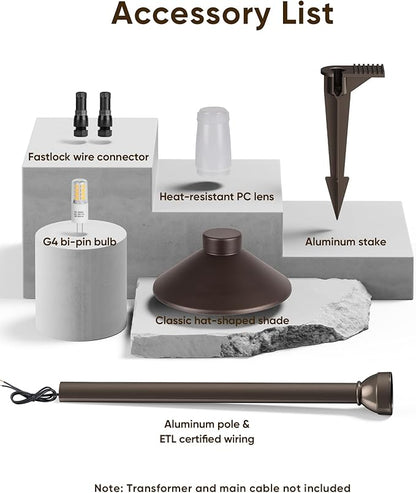 PARTPHONER Low Voltage Landscape Lighting 1-Pack, Aluminum 12V Pathway Light with G4 Bulb, Waterproof Oil Rubbed Bronze Color Wired Path Light with Connectors for Walkway Yard Garden