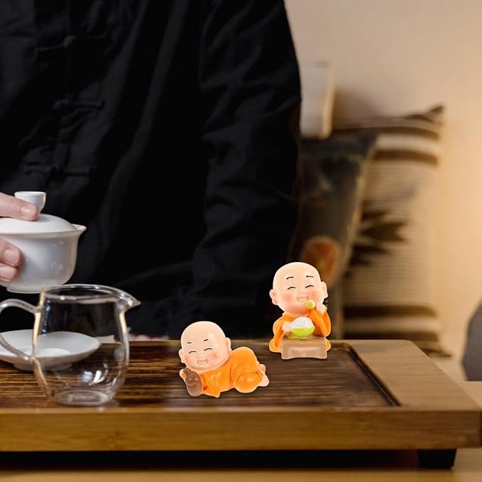 Unomor Mini Zen Monk Figurines Set of 7 1.37In Resin Little Buddha Statues Decorative Monk Statue for Home Desk Garden Compact Buddhist Sculpture Gift