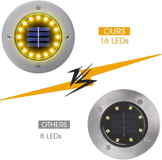 NFESOLAR Solar Ground Lights Outdoor with 16 LEDs Waterproof for Outdoor | Stainless Steel Shell, Wire-Free, Easy to Use for Garden Yard Lawn Pathway Walkway- Warm White 8 Pack