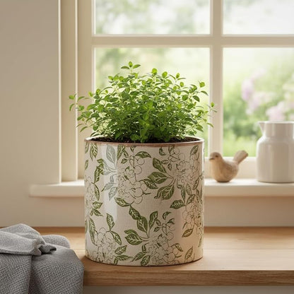 7.7 Inch Large French Farmhouse Ceramic Planter, Indoor Outdoor Home Decor | Decorative Pots with Drainage, Ideal for Medium & Large Plants and Trees, Great Housewarming Gift for Indoor Patio Garden