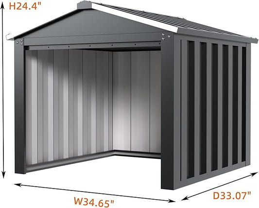 REEMOON 3x3 FT Metal Robot Mower Garage, Small Outdoor Shed, Black | Open-front metal shelter for robot mowers, garden tools, trash bins, and small backyard equipment; assembly required.