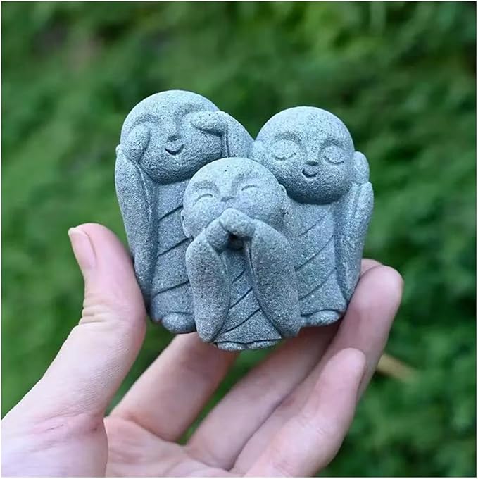 livelyfish Japanese Aquarium Monk Statue Zen Buddha Statues Asian Sandstone Sculpture for Wealth Good Luck Home Fish Tank Decor, F