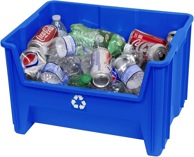READYSPACE Commercial Industrial Heavy Duty Stackable Open-Front Recycling Bin Box Containers, 12.5 Gallon (Pack of 3), Blue