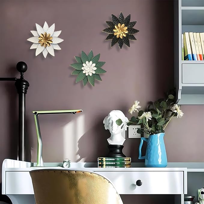Metal Flower Wall Art Decor,10" Rustic Modern Antique Floral Sculpture, Distressed Iron Wall Hanging Home Decoration Accent Artworks for Indoor Kitchen Bedroom Living Office Outdoor Garden Patio | Floral Sculpture, Distressed Iron Wall Hanging Accent A...