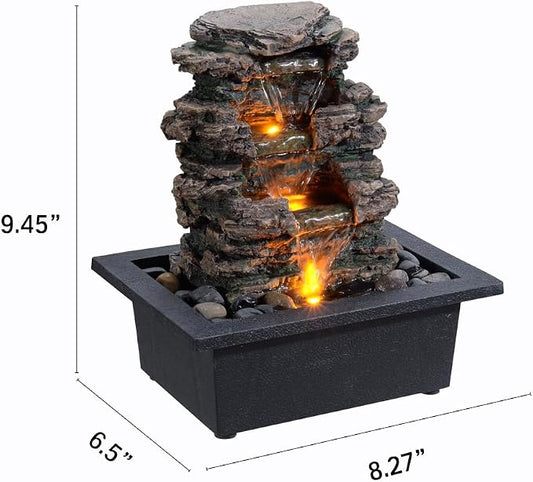 MAOCHI Tabletop Water Fountain, Home Décor Soothing Sound Machine with Automatic Pump, Deep Basin and Natural River Rocks. Indoor Zen Relaxation for Office, Living Room, or Bedroom Décor.
