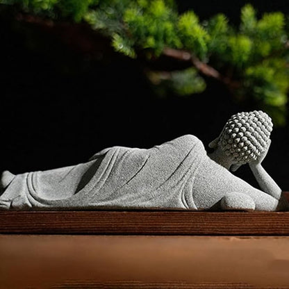 PRETYZOOM Little Reclining Buddha Ornament 3.54In Sandstone Mini Statue Indoor Zen Garden Meditation Decoration